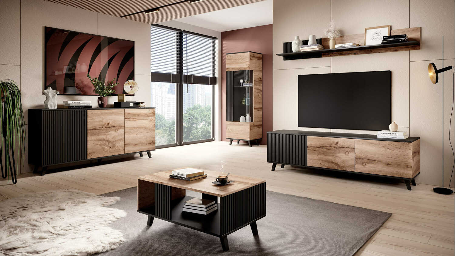 Журнальный столик Luelia 118 (Чёрный + Дуб вотан)