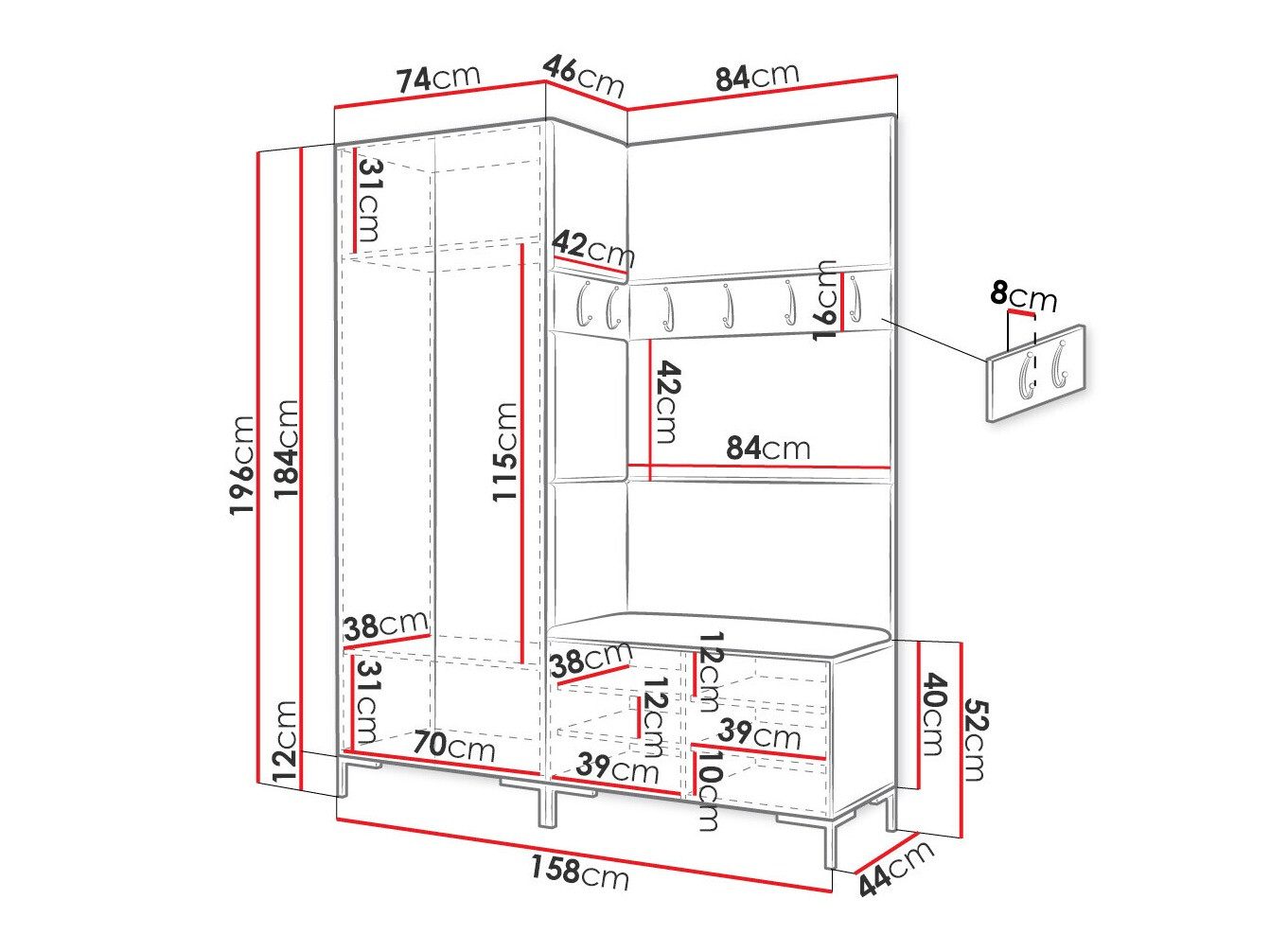 Прихожая Tivsoa 107 (Чёрный)