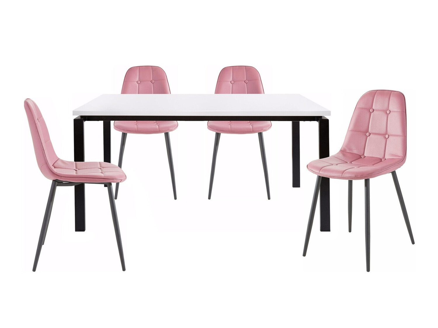Ēdamistabas komplekts Denton 275 (Balts + Melns + Tumši rozā)