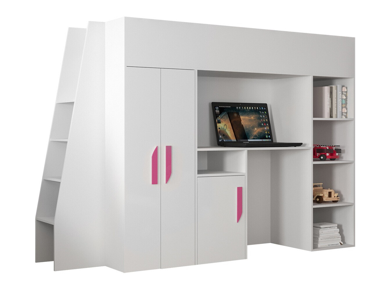 Высокая кровать Hartford 355 (Белый + Глянцевый белый + Розовый)