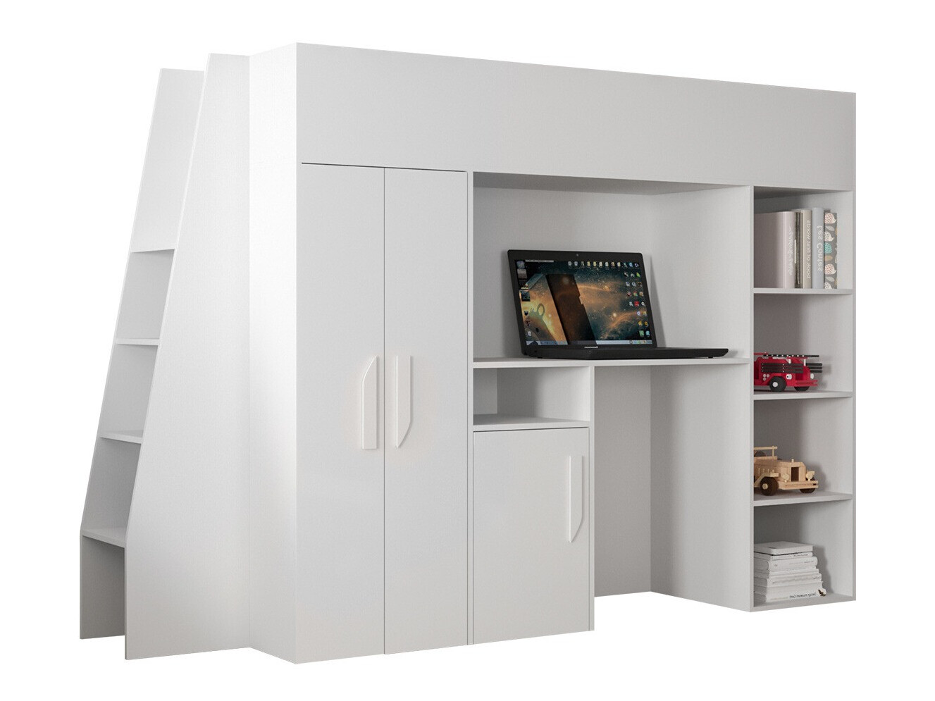 Высокая кровать Hartford 355 (Белый + Глянцевый белый)