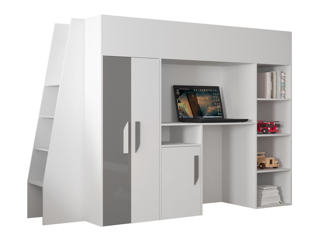 Высокая кровать Hartford 355 (Белый + Глянцевый серый + Глянцевый белый)