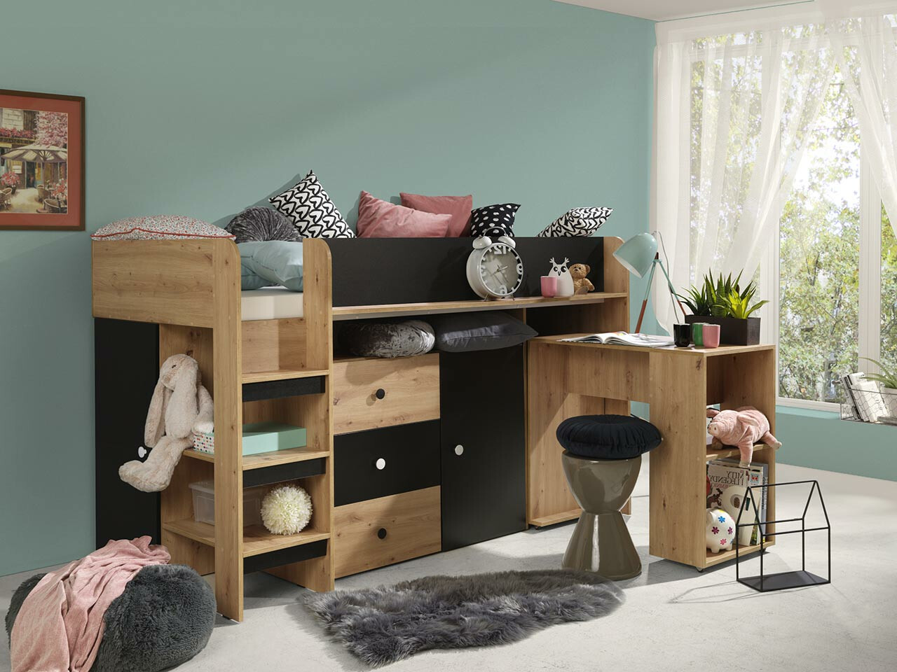 Augsta gulta Hartford 359 (Artisan ozols + Melns)