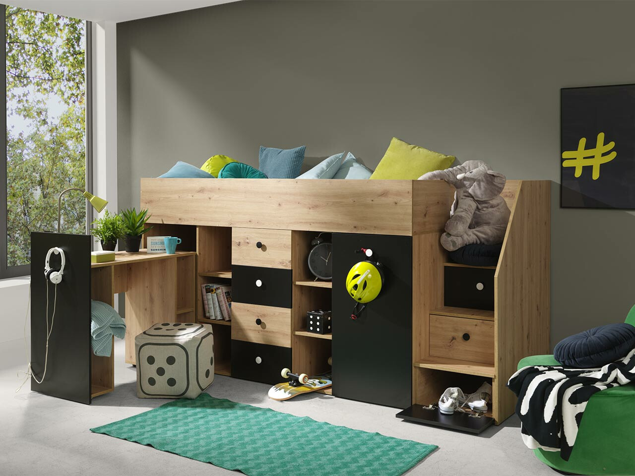 Augsta gulta Hartford 361 (Artisan ozols + Melns)