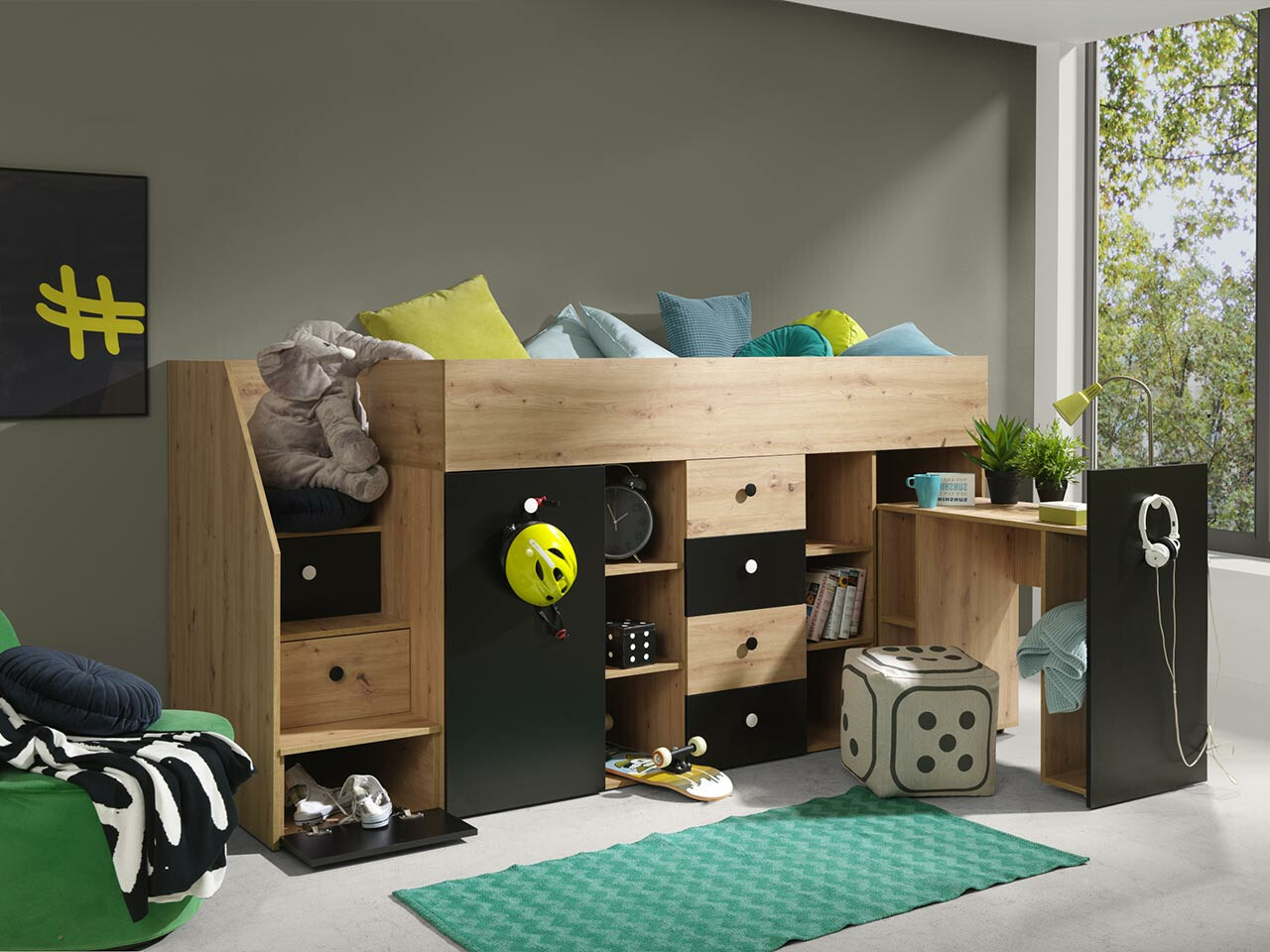 Augsta gulta Hartford 361 (Artisan ozols + Melns)