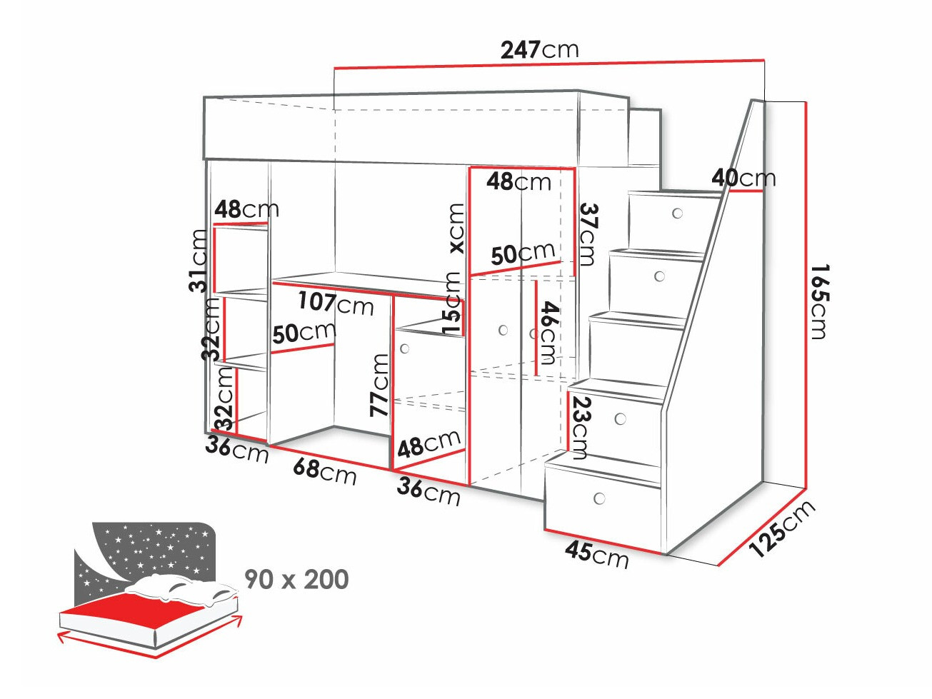 Augsta gulta Hartford 362 (Artisan ozols + Melns)