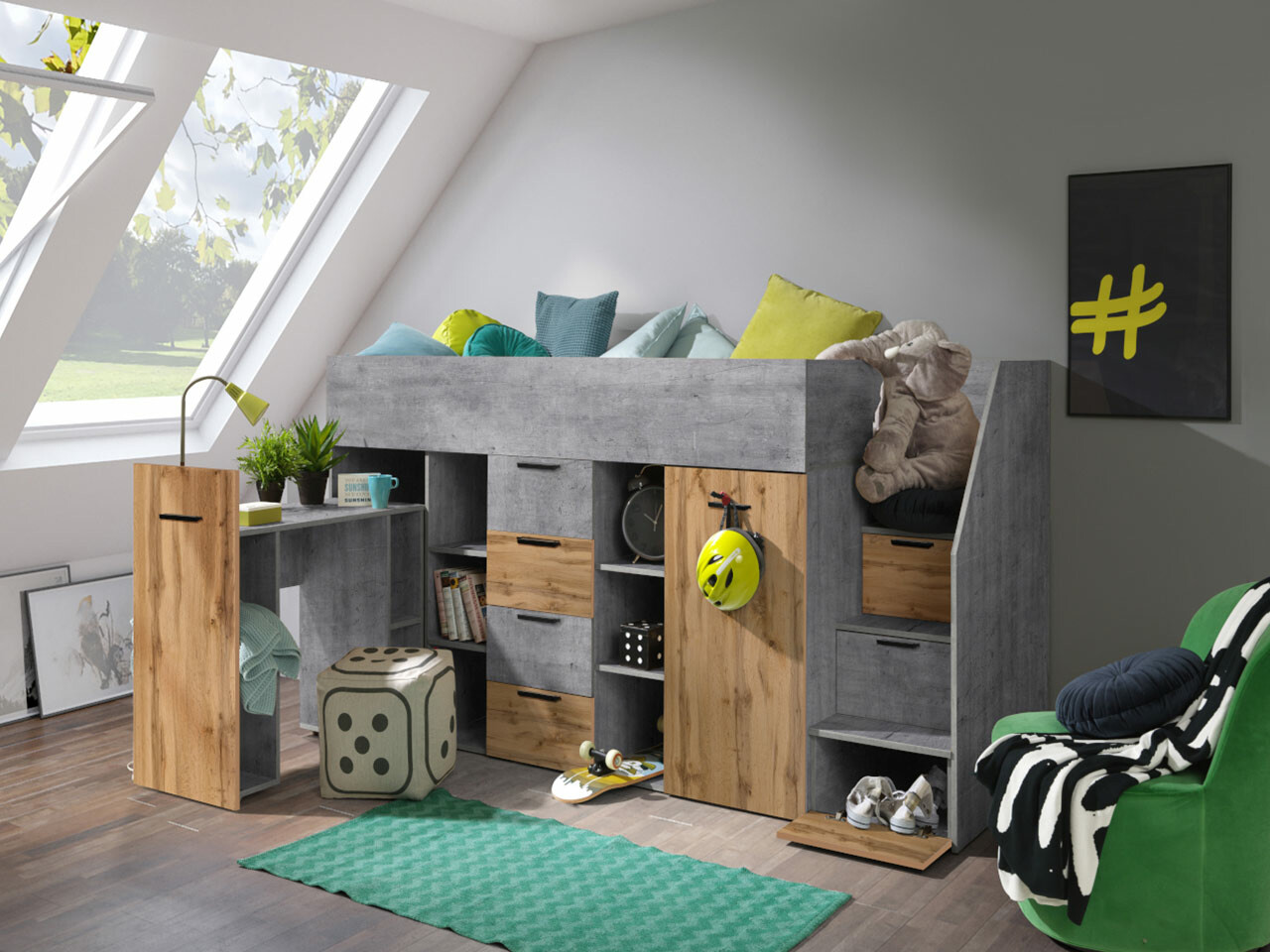 Augsta gulta Hartford 364 (Betons + Votan ozols)