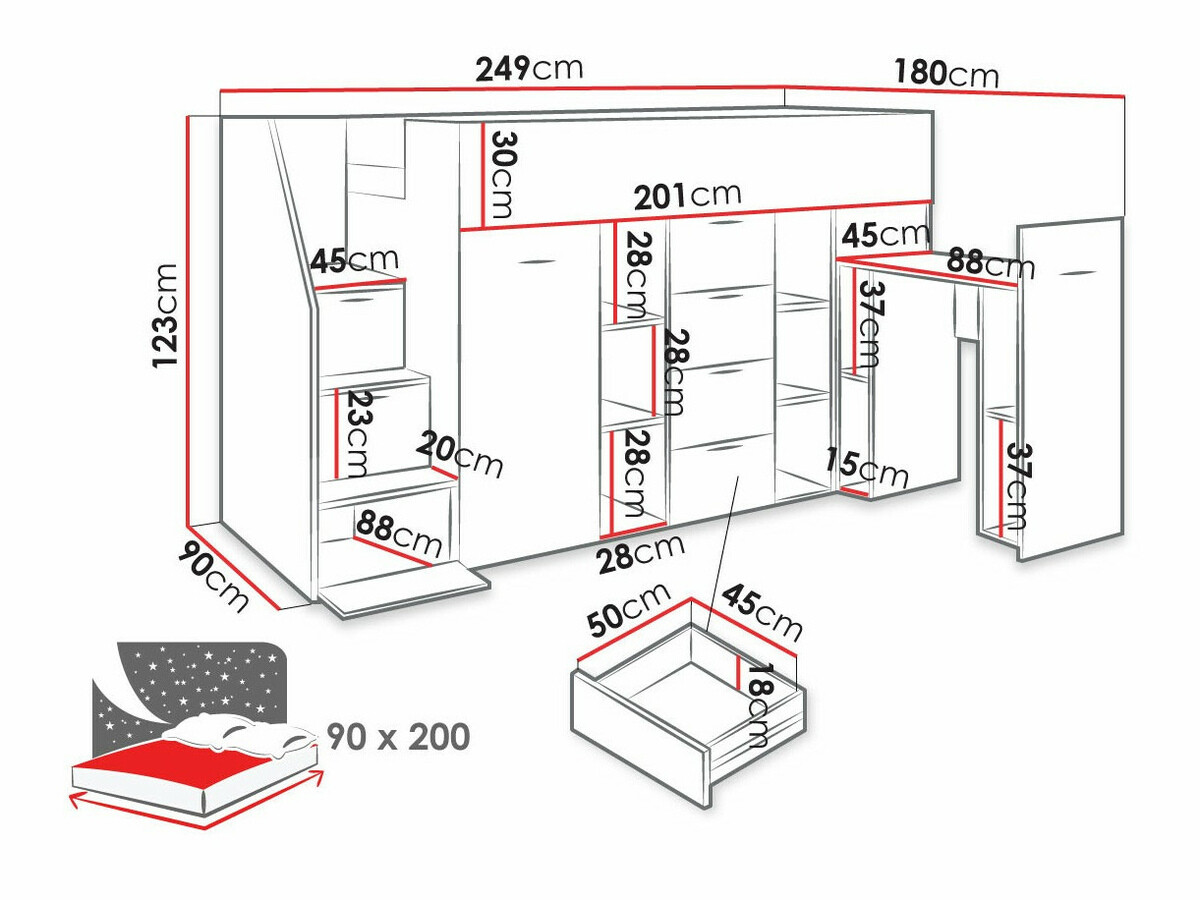 Augsta gulta Hartford 364 (Betons + Votan ozols)