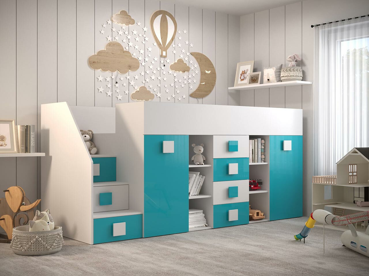 Augsta gulta Hartford 366 (Balts + Glancēts Tirkīzs + Glancēts balts)