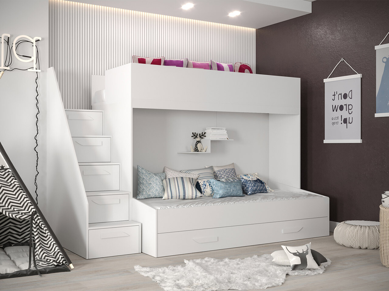 Двухъярусная кровать Hartford 356 (Белый + Глянцевый белый)