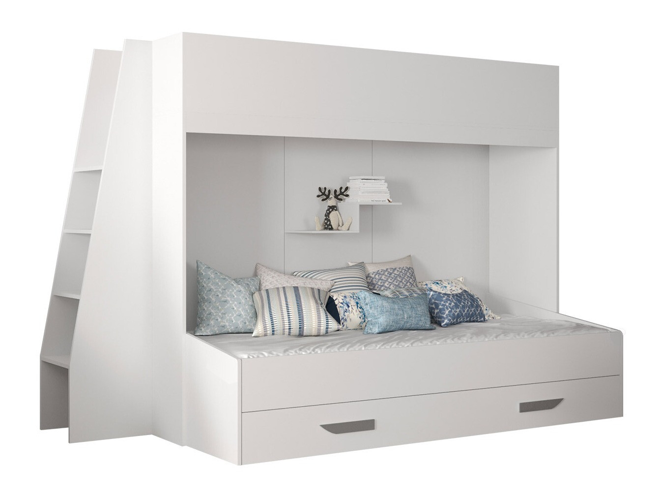 Двухъярусная кровать Hartford 357 (Белый + Глянцевый белый + Серый)