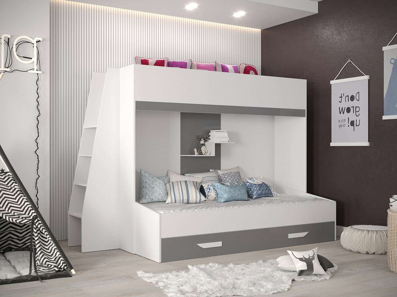 Двухъярусная кровать Hartford 357 (Белый + Глянцевый серый + Глянцевый белый)