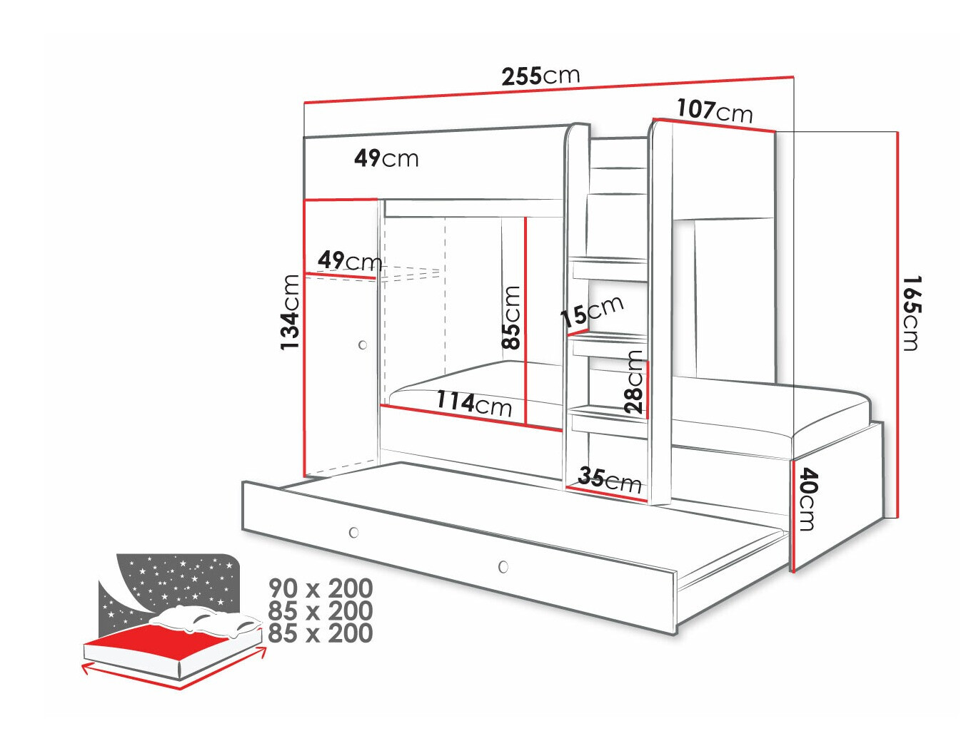 Двухъярусная кровать Hartford 360 (Artisan дуб + Белый)