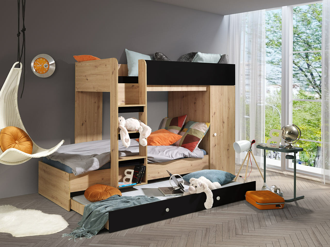 Двухъярусная кровать Hartford 360 (Artisan дуб + Чёрный)