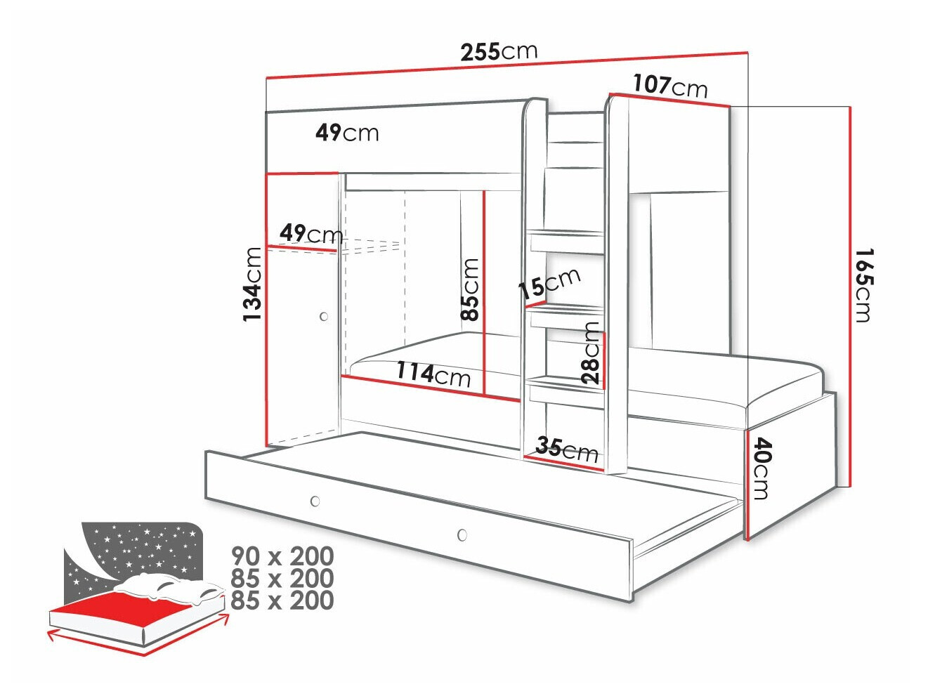 Двухъярусная кровать Hartford 360 (Artisan дуб + Чёрный)