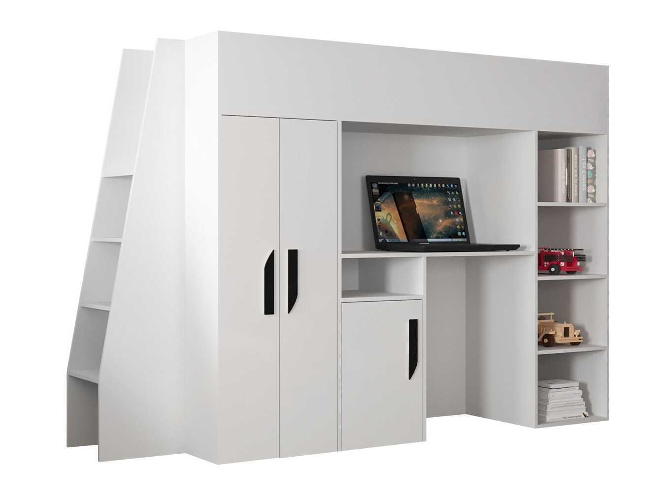 Высокая кровать Hartford 355 (Белый + Глянцевый белый + Чёрный)