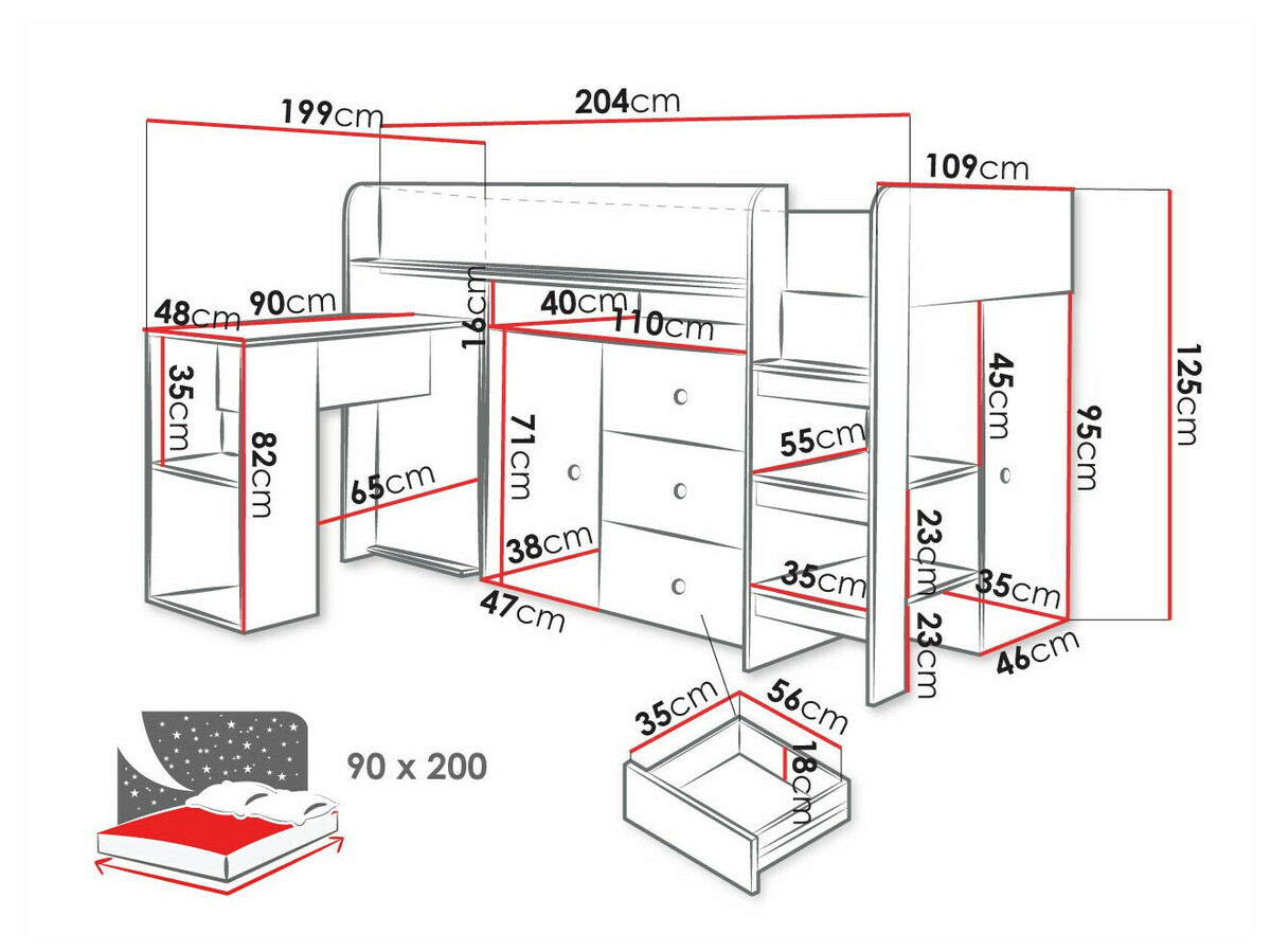 Высокая кровать Hartford 359 (Artisan дуб + Белый)