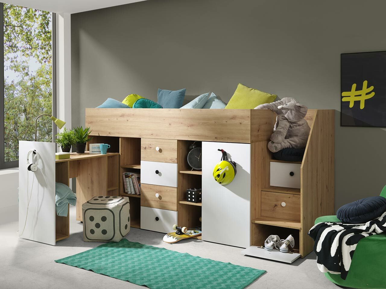 Высокая кровать Hartford 361 (Artisan дуб + Белый)