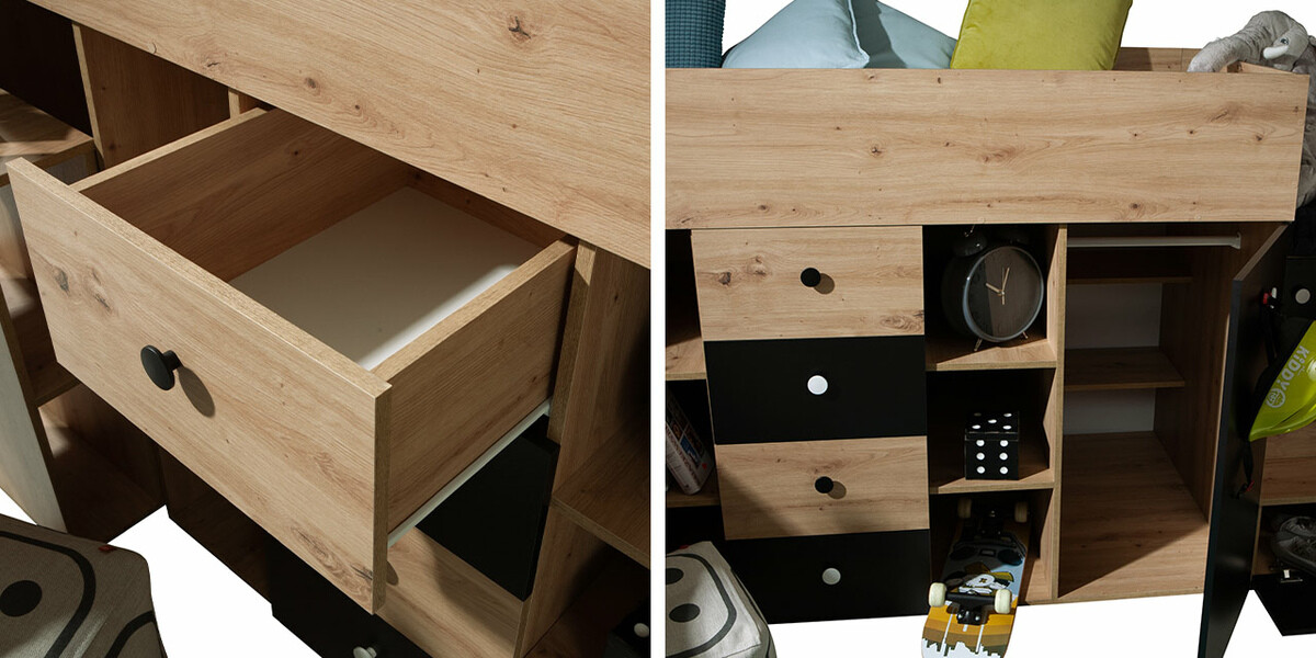 Высокая кровать Hartford 361 (Artisan дуб + Чёрный)