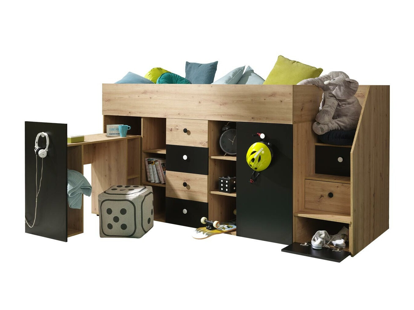 Высокая кровать Hartford 361 (Artisan дуб + Чёрный)