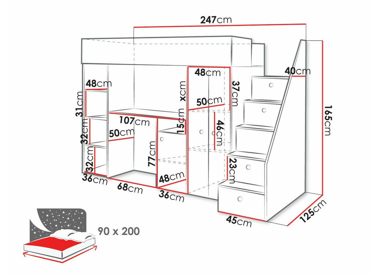 Высокая кровать Hartford 362 (Artisan дуб + Белый)