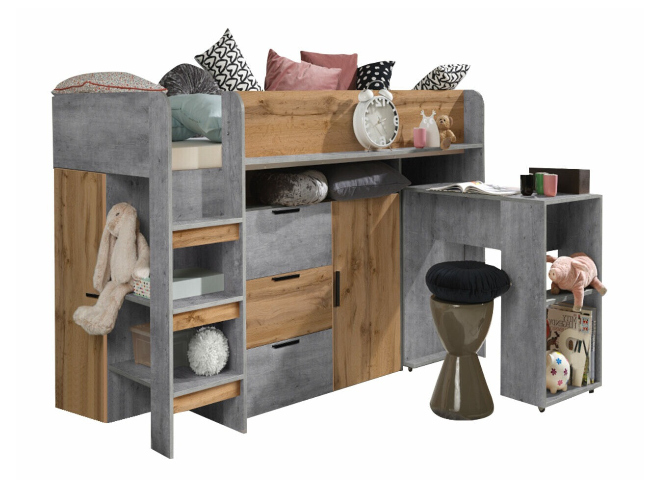 Высокая кровать Hartford 363 (Бетон + Дуб вотан)