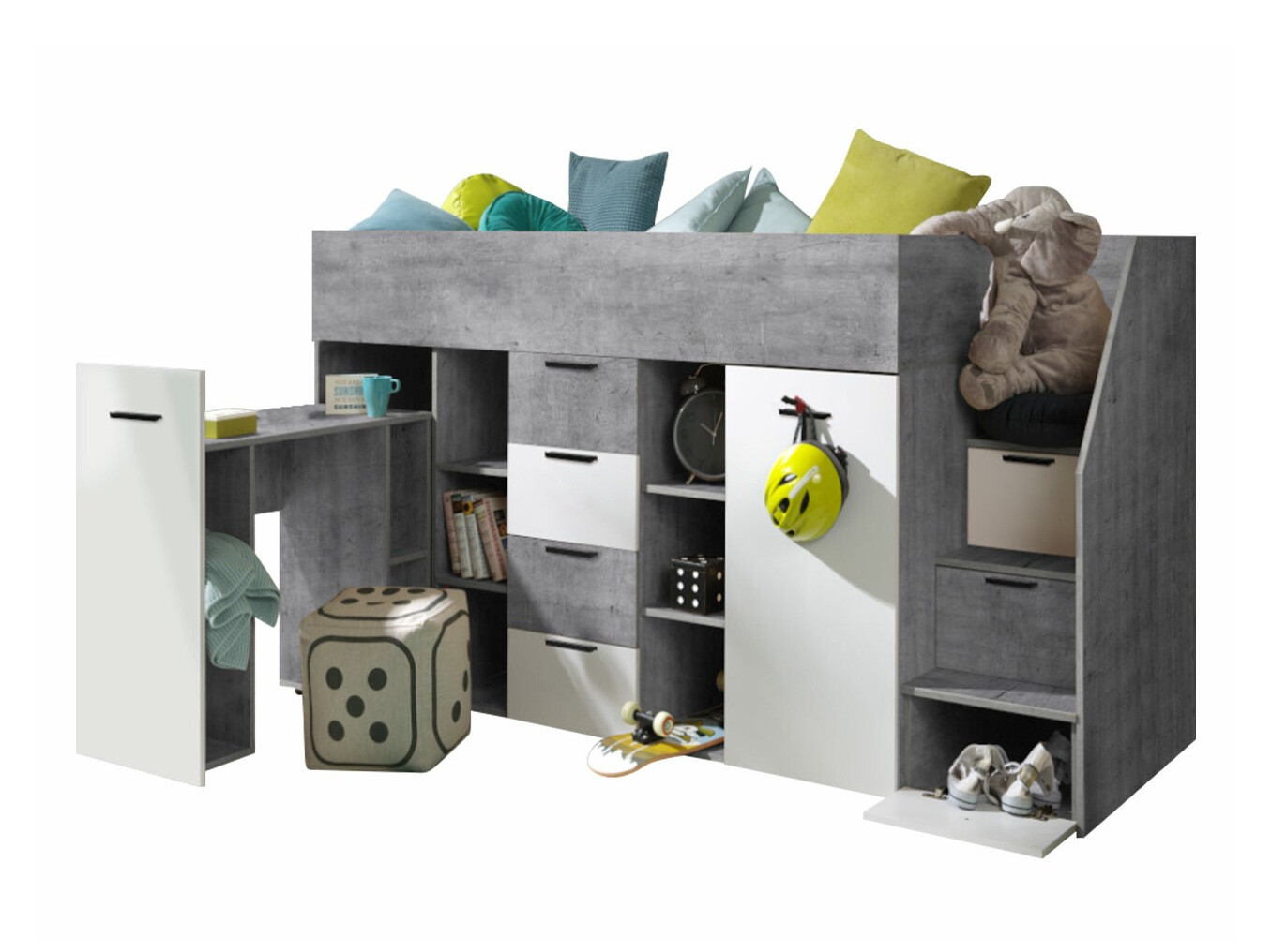 Высокая кровать Hartford 364 (Бетон + Белый)