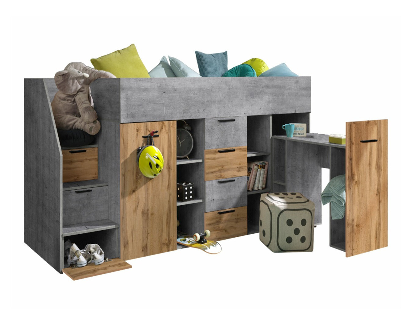 Высокая кровать Hartford 364 (Бетон + Дуб вотан)