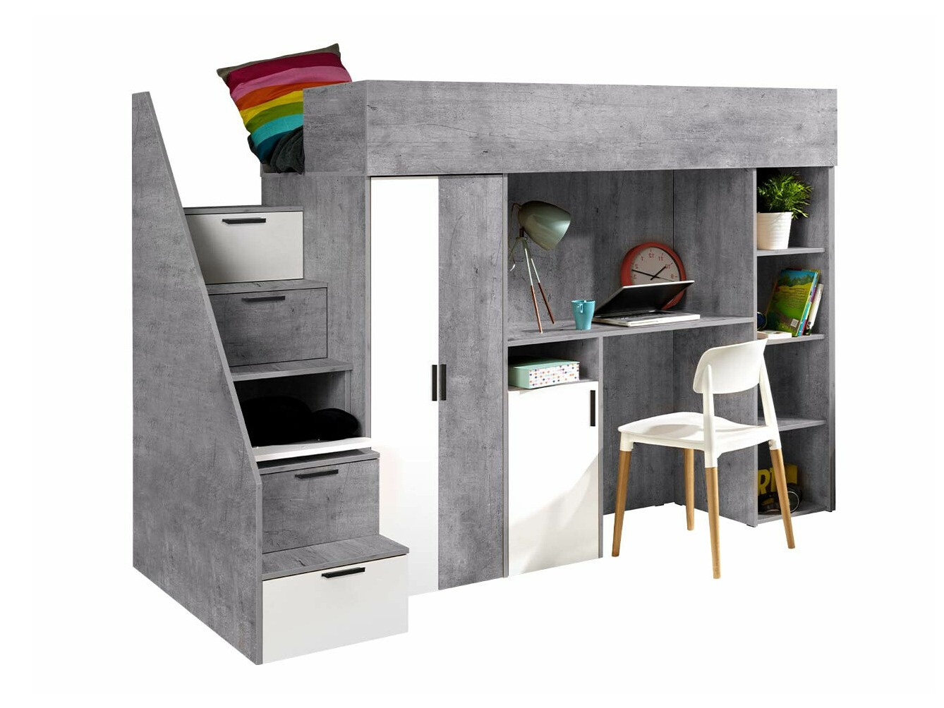 Высокая кровать Hartford 365 (Бетон + Белый)