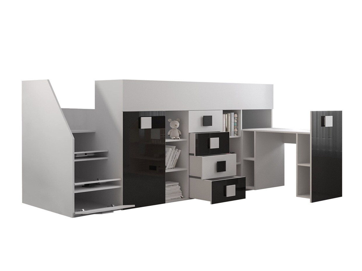 Высокая кровать Hartford 366 (Белый + Глянцевый Бирюзовый + Глянцевый белый)