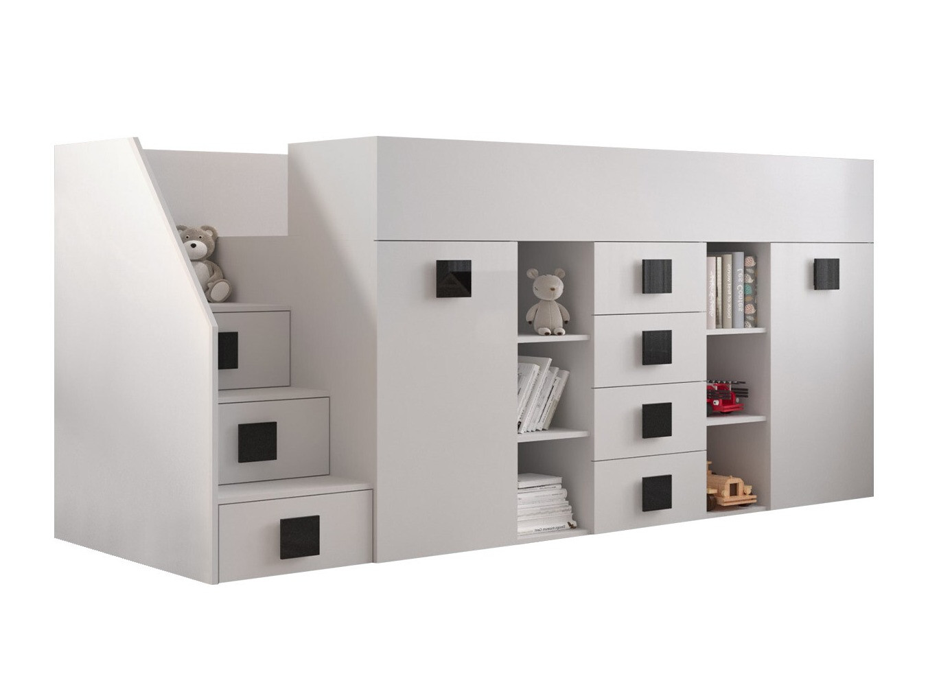 Высокая кровать Hartford 366 (Белый + Глянцевый белый + Чёрный)