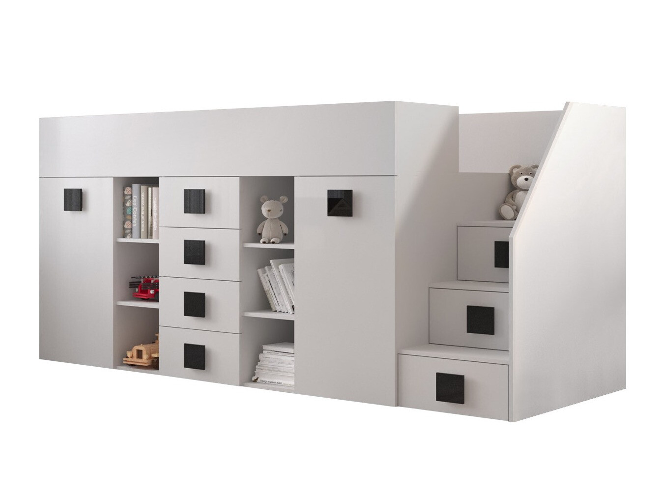 Высокая кровать Hartford 366 (Белый + Глянцевый белый + Чёрный)