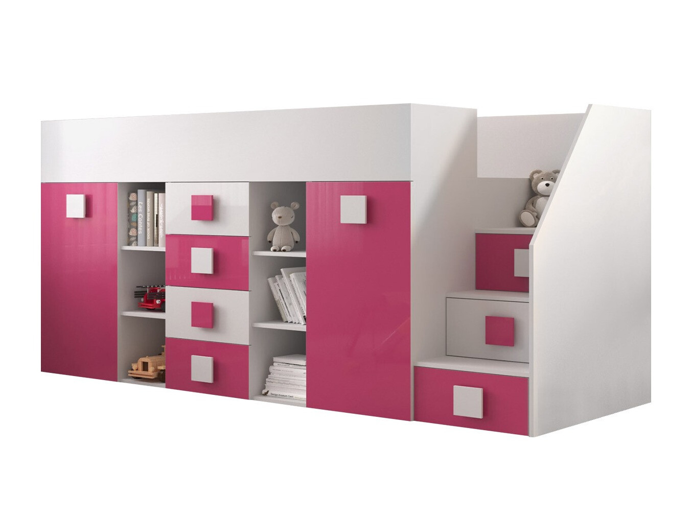 Высокая кровать Hartford 366 (Белый + Глянцевый розовый + Глянцевый белый)