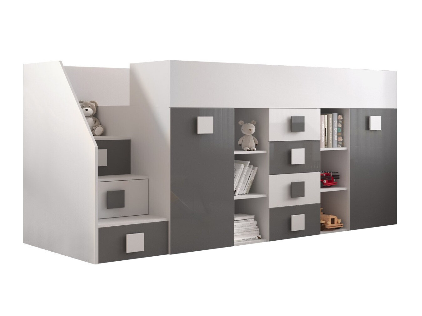 Высокая кровать Hartford 366 (Белый + Глянцевый серый + Глянцевый белый)