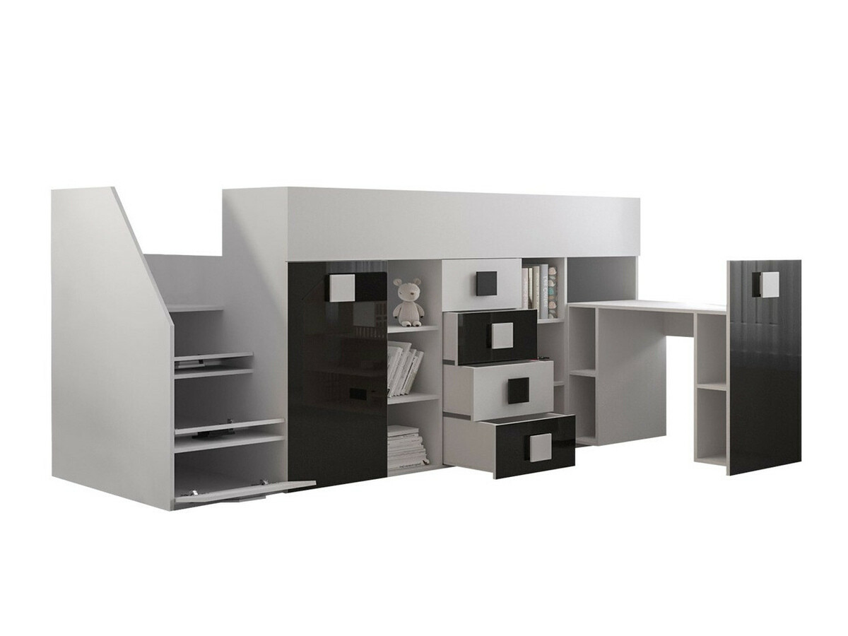 Высокая кровать Hartford 366 (Белый + Глянцевый серый + Глянцевый белый)