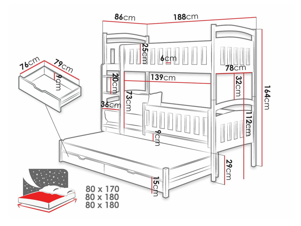 Divstāvu gulta Vista 119 (Balts)
