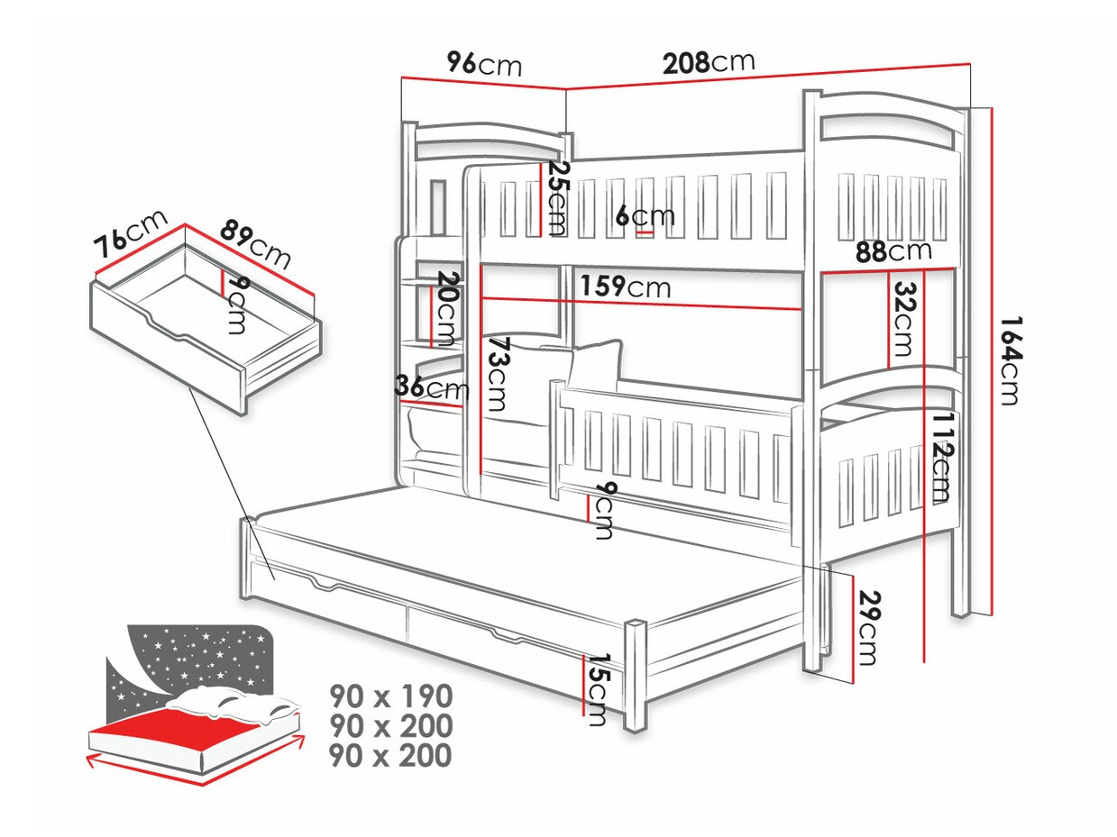 Divstāvu gulta Vista 120 (Balts)