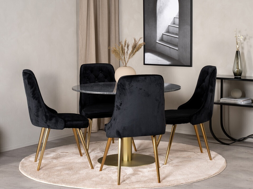 Обеденный гарнитур Dallas 370 (Чёрный + Золотой)