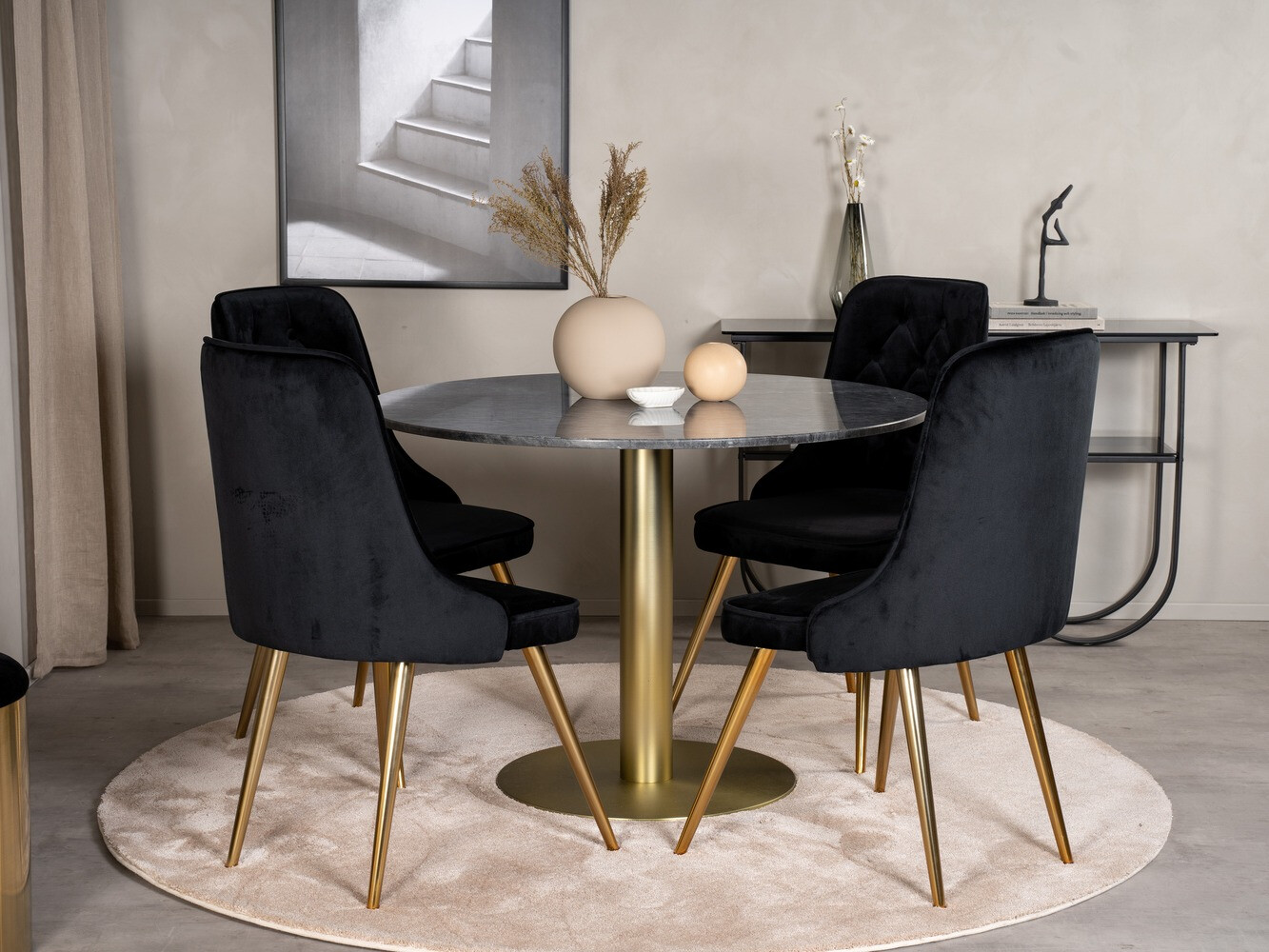 Обеденный гарнитур Dallas 370 (Чёрный + Золотой)