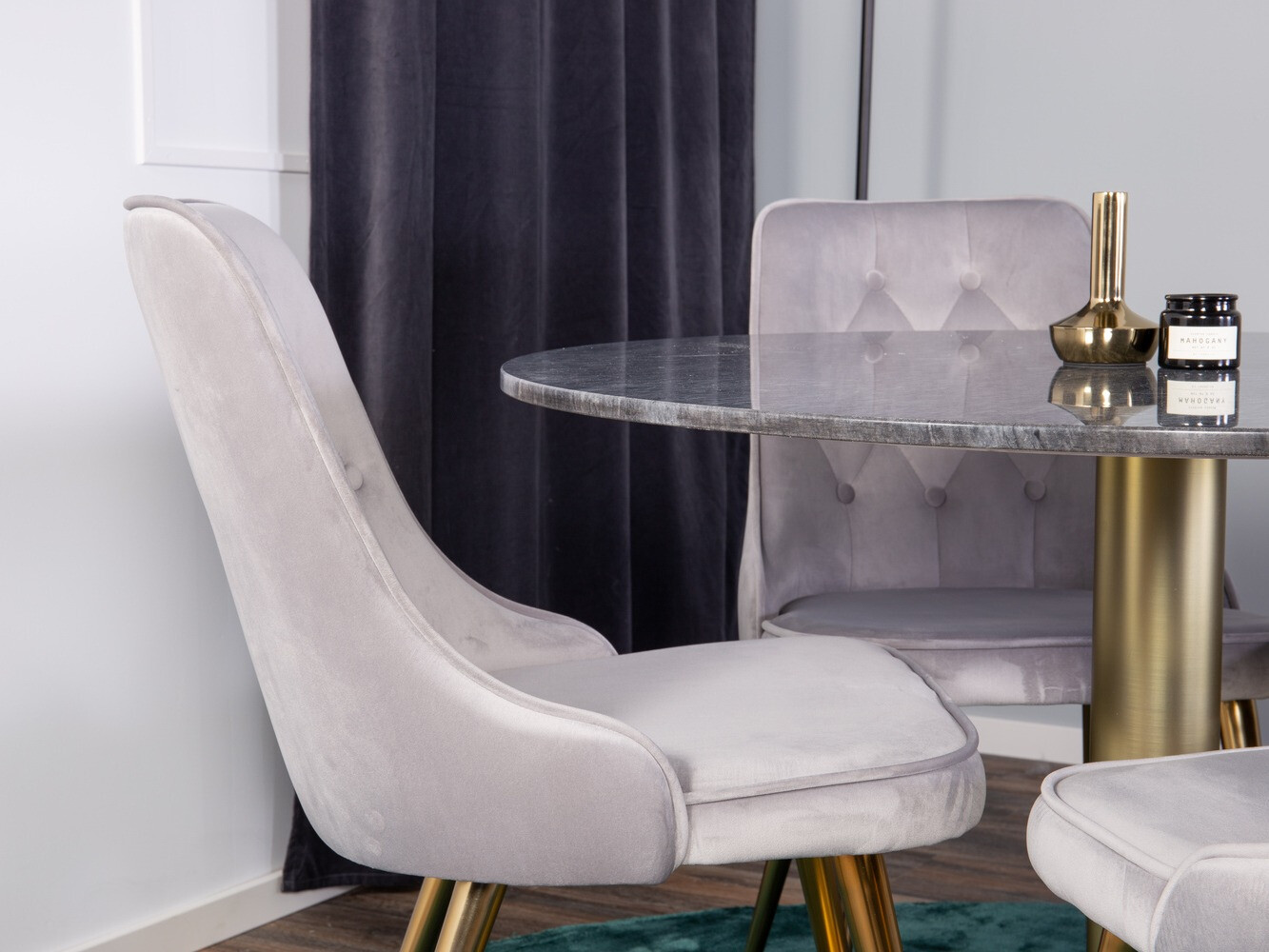 Обеденный гарнитур Dallas 370 (Серый + Латунь)