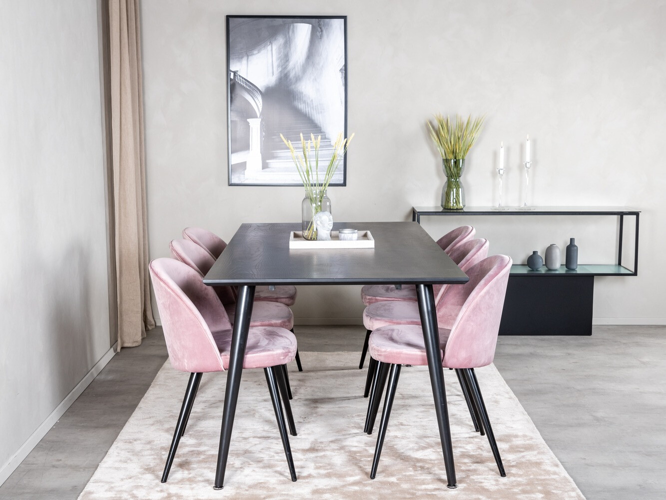 Ēdamistabas komplekts Dallas 1335 (Tumši rozā + Melns)