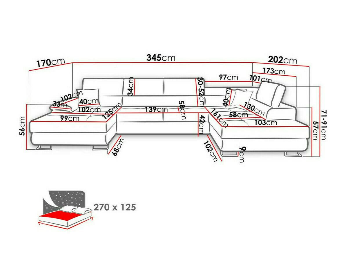 Stūra dīvāns Comfivo 190 (Kronos 09 + Paros 05)