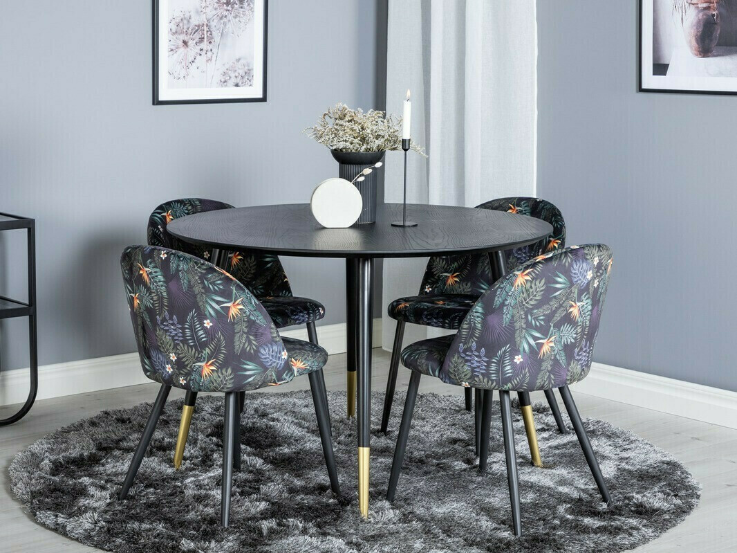 Ēdamistabas komplekts Dallas 1191 (Ziedu raksts + Melns)