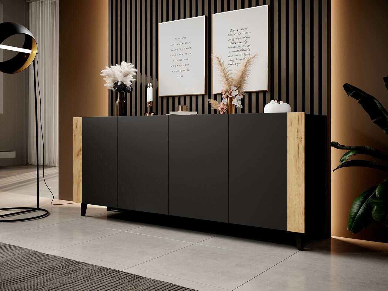 Skapis Charlotte 183 (Melns + Craft ozols)