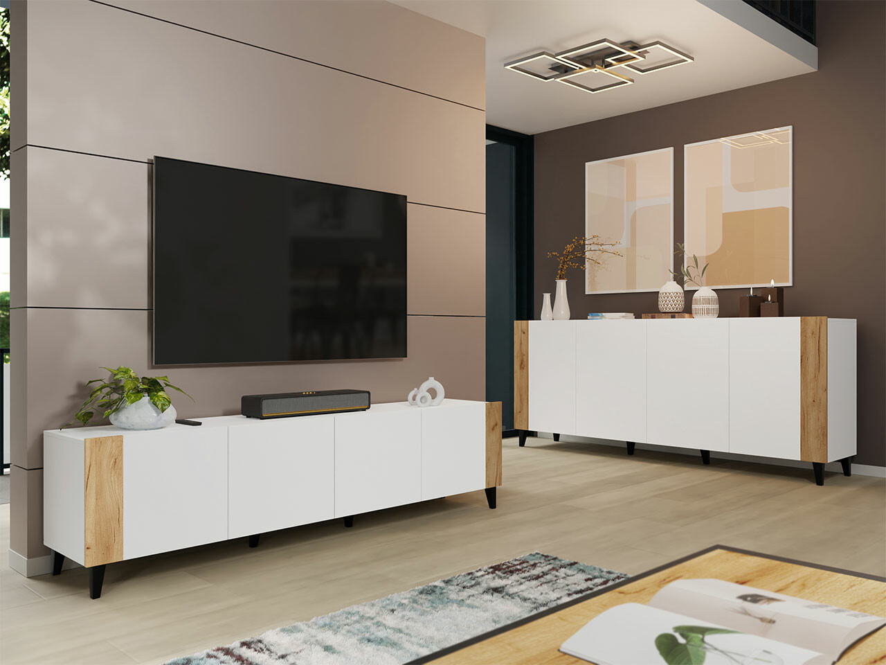 Viesistabas komplekts Charlotte 185 (Balts + Craft ozols)