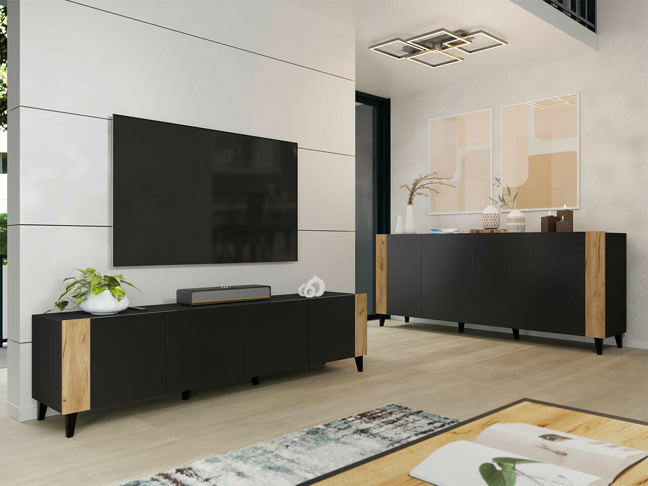 Viesistabas komplekts Charlotte 185 (Melns + Craft ozols)