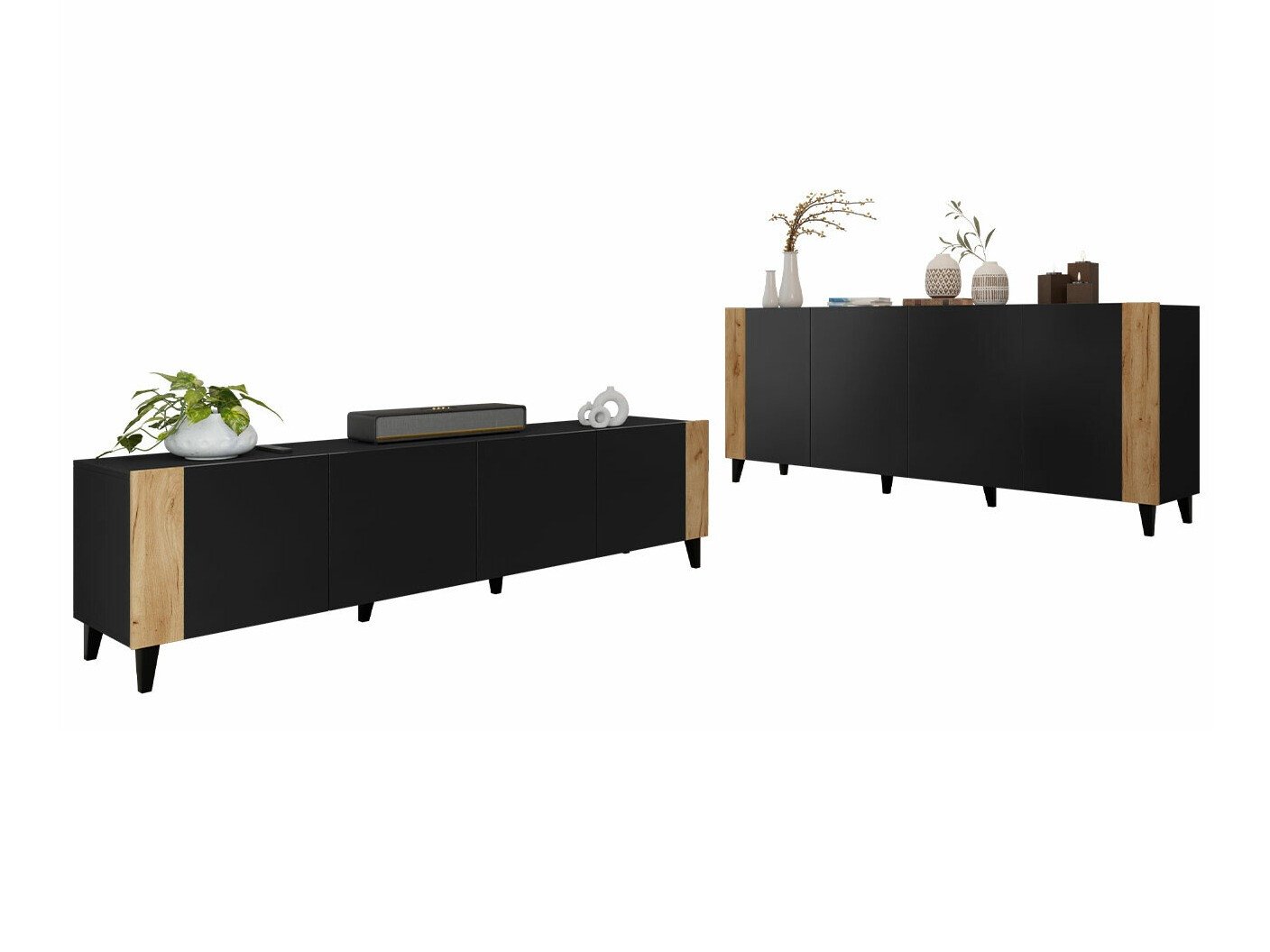 Viesistabas komplekts Charlotte 185 (Melns + Craft ozols)