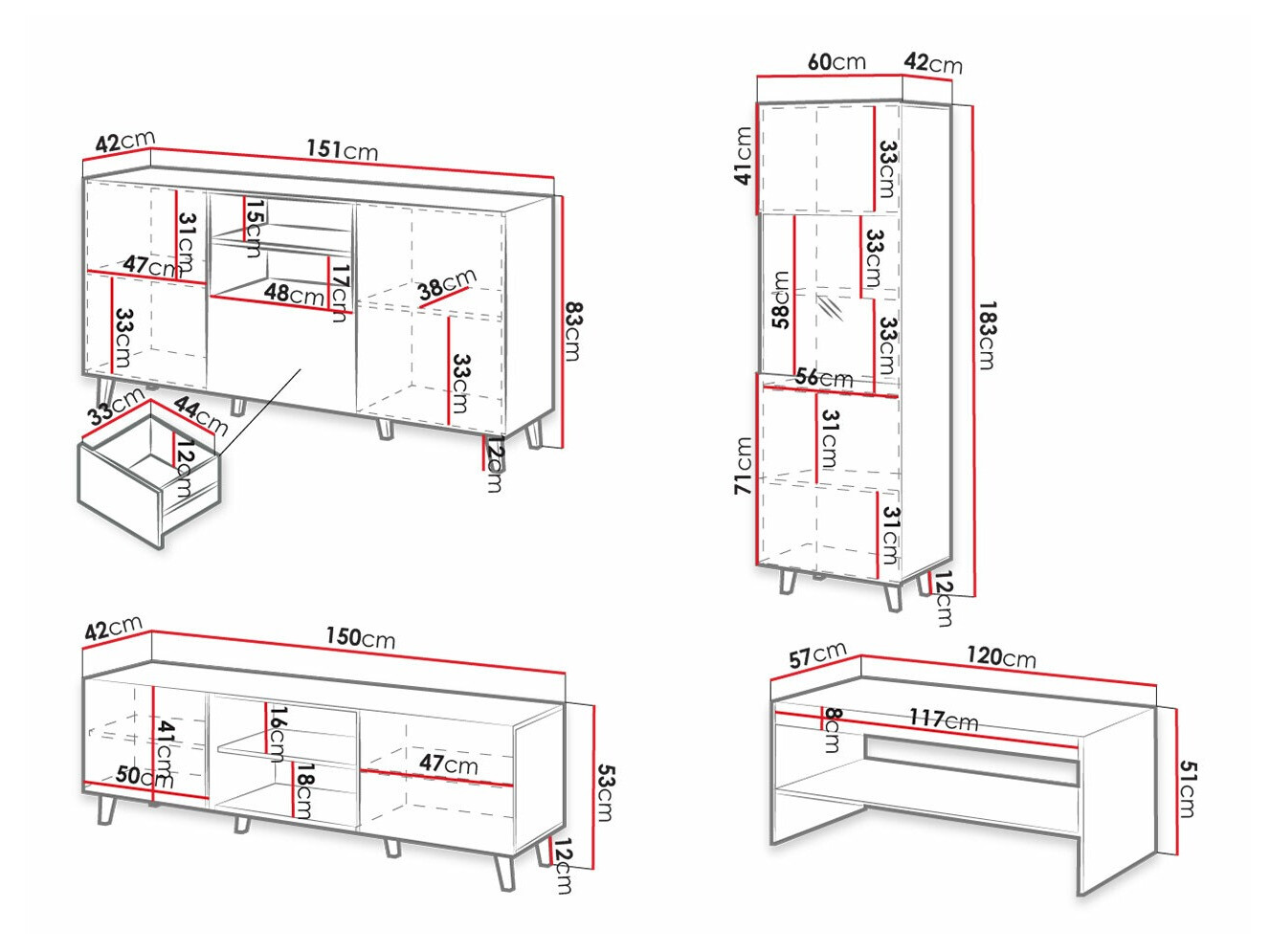 Viesistabas komplekts Levmari 109 (Melns)