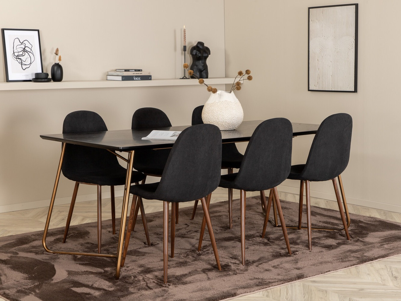 Ēdamistabas komplekts Dallas 2713 (Melns + Riekstkoks)