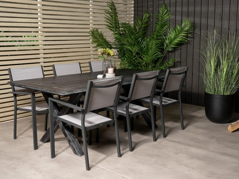 Galds un krēslu komplekts Dallas 3641 (Pelēks + Melns)